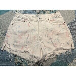 Abercrombie & Fitch Shorts Women's Curve Love White Painted Cutoff Denim 32/14